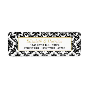 Etiqueta Casamento tema damasco Dourado, Preto e Branco