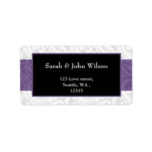 Etiqueta Casamento tema damasco preto e roxo