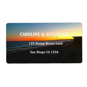 Etiqueta Casamento Tropical de Praia Moderna do Sunset Ocea