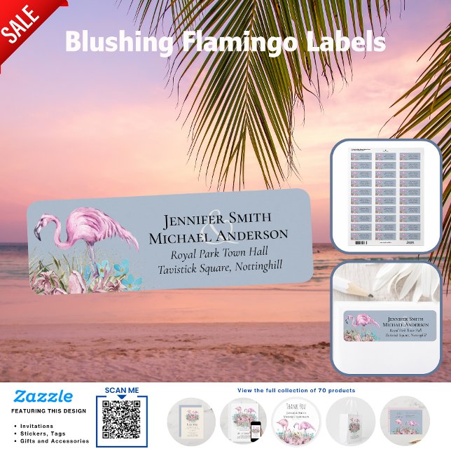 Etiqueta Casamento Tropical Flamingos (Criador carregado)