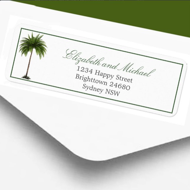 Etiqueta Casamento Verde-Chic Moderno Elegante Palm Tree (Criador carregado)