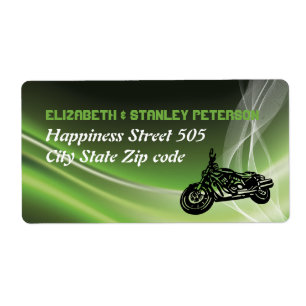 Etiqueta Casamento verde do motociclista/motocicleta da