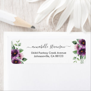 Etiqueta Casamento Verde Púrpura Floral Elegante