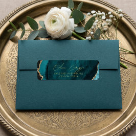 Etiqueta Casamento Verde Turquesa de Mármore Moderno