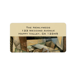 Etiqueta Casamento Vintage, Tons Terrosos, Arte Cubismo