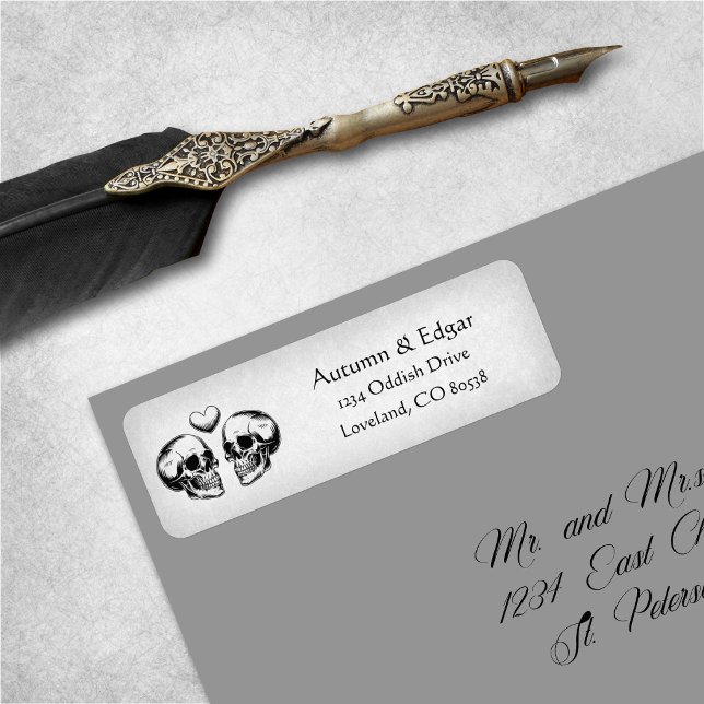 Etiqueta Casamento Vitoriano com Caveira Gótica (Criador carregado)