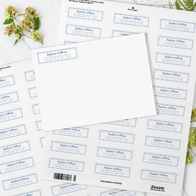 Etiqueta Casamentos Simples Endereço de Resposta Azul Branc (Criador carregado)