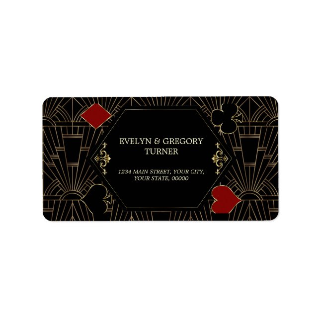 Etiqueta Casino Gold Black Gatsby 1920s Gambling Wedding (Frente)