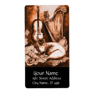 Etiqueta CAT MUSICAL, castanho e preto branco