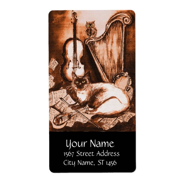 Etiqueta CAT MUSICAL, castanho e preto branco (Frente)