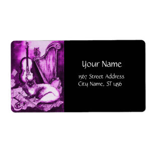 Etiqueta CAT MUSICAL, rosa violeta branca e negra