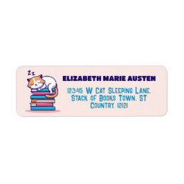Etiqueta Cat on Stack of Books Literary Return Address