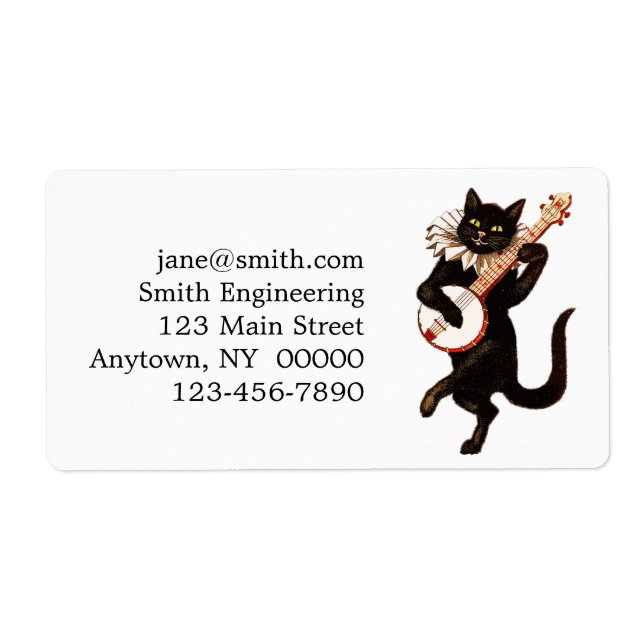 Etiqueta Cat tocando Banjo (Frente)