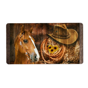 Etiqueta Cavalo Cowboy Chapéu Laço Girassol Conselho