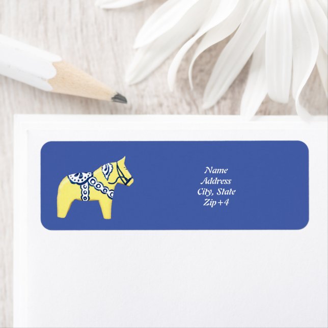 Etiqueta Cavalo de Dala Amarelo em Azul (Insitu)