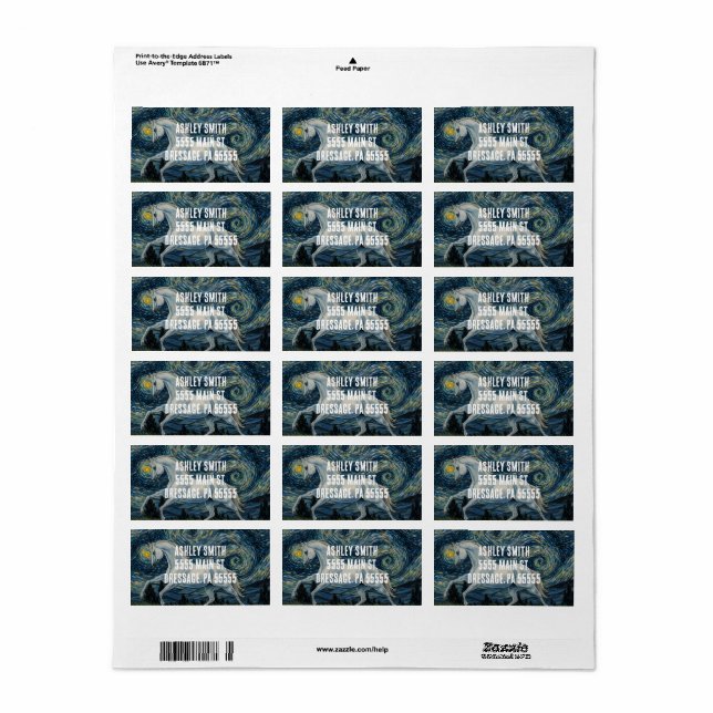 Etiqueta Cavalo em Van Gogh Starry Night (Toda a folha)