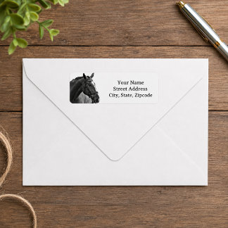 Etiqueta Cavalo Moderno Equestre Preto e Branco