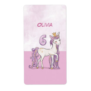 Etiqueta Cavalo Rosa De Aniversário Com 6 De Nome Personal