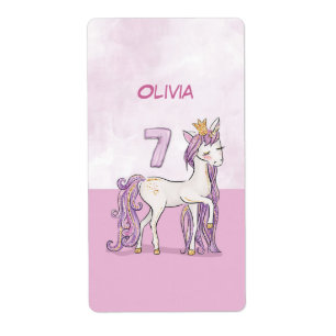 Etiqueta Cavalo Rosa De Aniversário Com 7 De Nome Personal