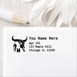 Etiqueta Caveira Tribal Longhorn Bull com Monograma