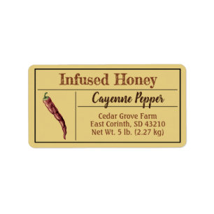 Etiqueta Cayenne Pepper Infusa Honey Amber Dourada