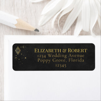 Etiqueta Celestial Gothic Black and Gold Return Address 