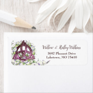 Etiqueta Celular Roxo Triquetra Watercolor Endereço Floral