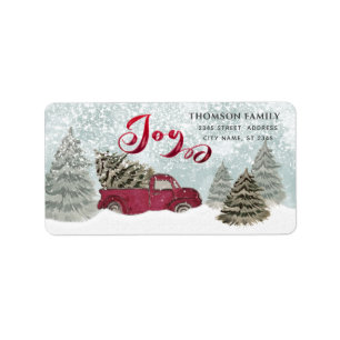 Etiqueta Cena de inverno caminhão vermelho Joy Holiday Lab