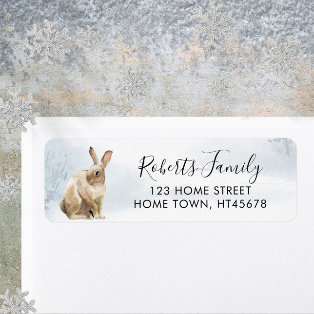 Etiqueta Cena de Inverno Floresta Coelho Lebre (Winter Woodland Scene Rabbit Hare Label)