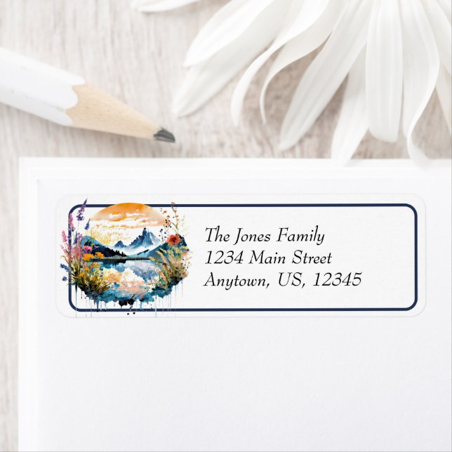 Etiqueta Cena de montanha de Aquarela (Insitu)