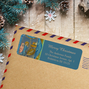 Etiqueta Cena de Natividade Cristã Medieval Feliz Natal