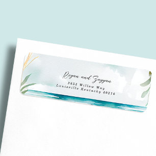 Etiqueta Cena de Praia com Aquarela Floral para Endereço de