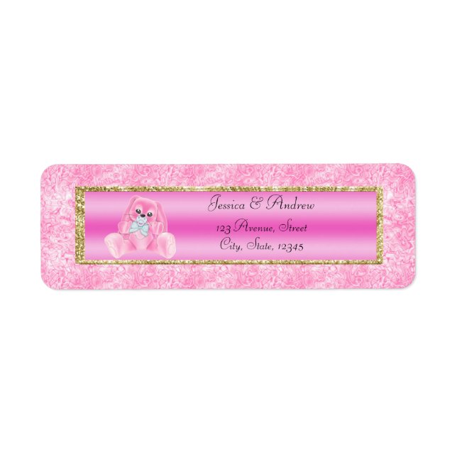 Etiqueta Chá de Bebê Coelhinho Rosa Fofo (Frente)