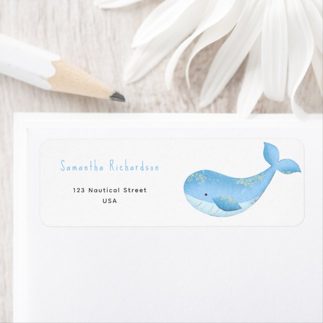 Etiqueta Chá de bebê de baleia em aquarela (Insitu)