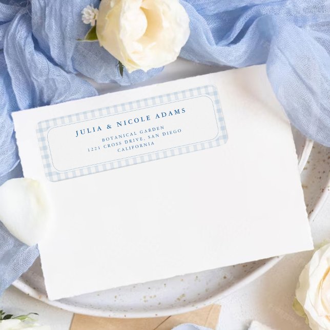 Etiqueta Chá de Bebê do Ursinho Little Heart Blue Gingham (Criador carregado)