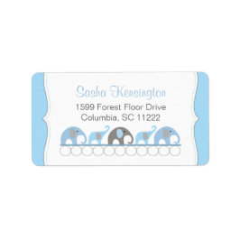 Etiqueta Chá de Bebê Elefantes Azuis e Cinzas