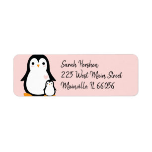 Etiqueta Chá de fraldas de pinguim bonito, garoto azul