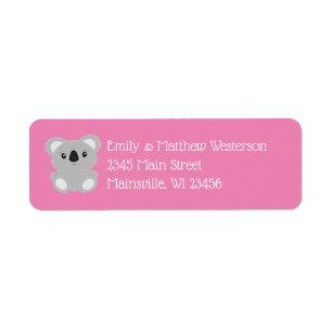 Etiqueta Chá de fraldas de Urso Koala Rosa