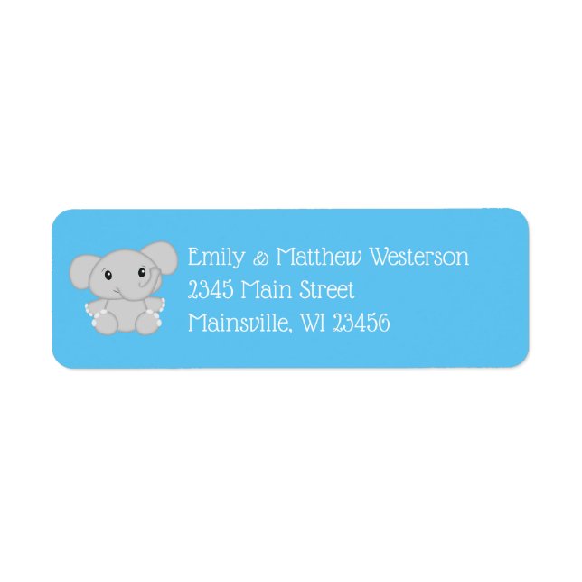 Etiqueta Chá de fraldas Elefante Azul (Frente)