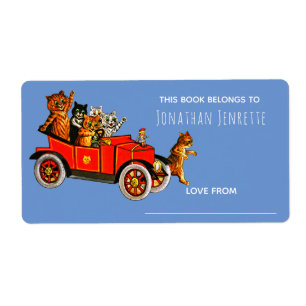 Etiqueta Chá de fraldas Engraçado Gatos De Carro Retro Cria