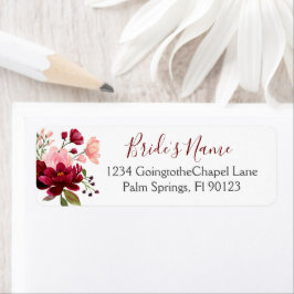 Etiqueta Chá de Noiva Floral em Aquarela Rosa Borgonha