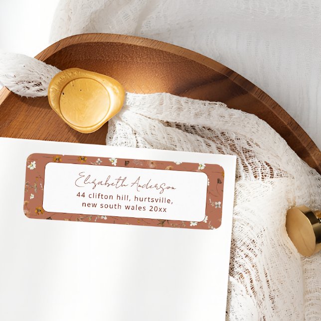 Etiqueta Chá de panela Bohemian Terracotta Wildflower (Criador carregado)