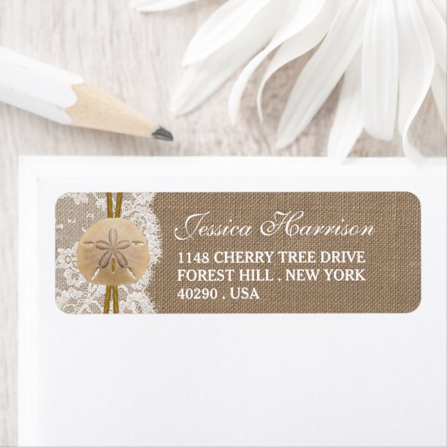 Etiqueta Chá de panela Burlap, Lace & Sand Dollar Beach (Insitu)