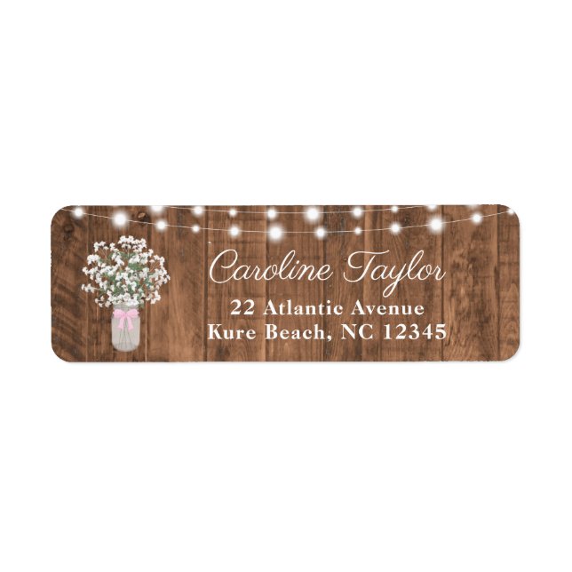 Etiqueta Chá Rustic Mason Jar Flowers & Lights Baby Girl (Frente)