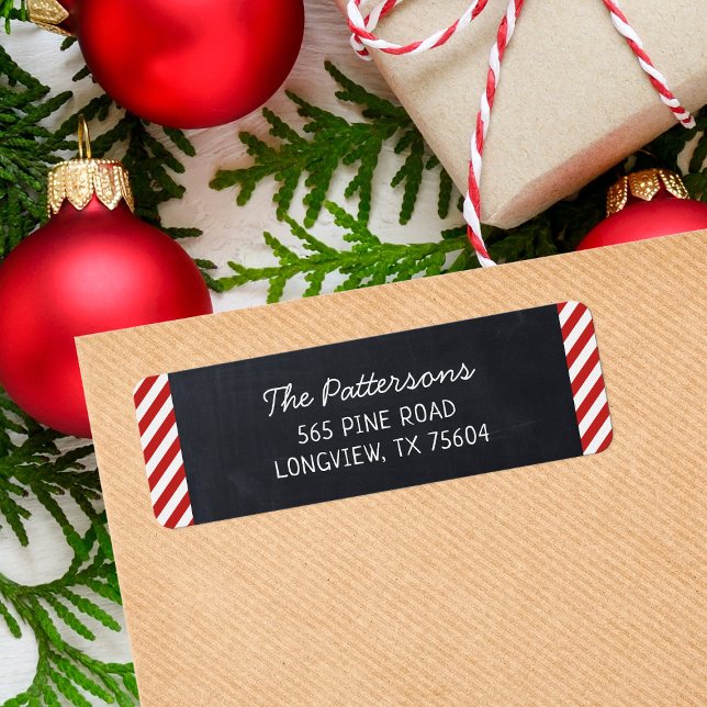 Etiqueta Chalkboard e Stripes Monograma Endereço de devoluç (Criador carregado)