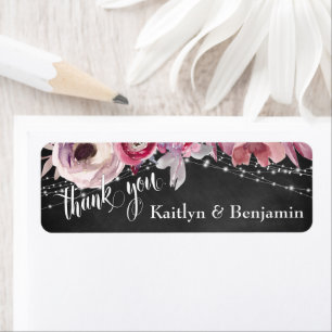 Etiqueta Chalkboard, Flores Rosa-Luzes Obrigado