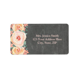 Etiqueta Chalkboard Peach Watercolor Floral Return Address