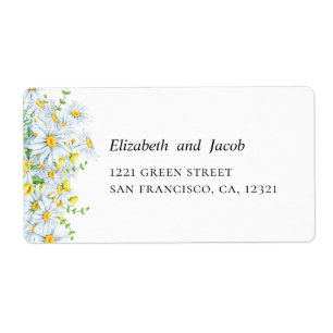 Etiqueta Chamomila. Flores de campo. Endereço do casamento
