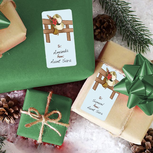 Etiqueta Chapéu de Cowboy com Poinsettias no Natal (Criador carregado)