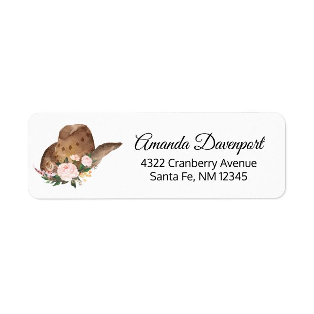 Etiqueta Chapéu de Cowgirl Brown com Flores Rosa (Frente)